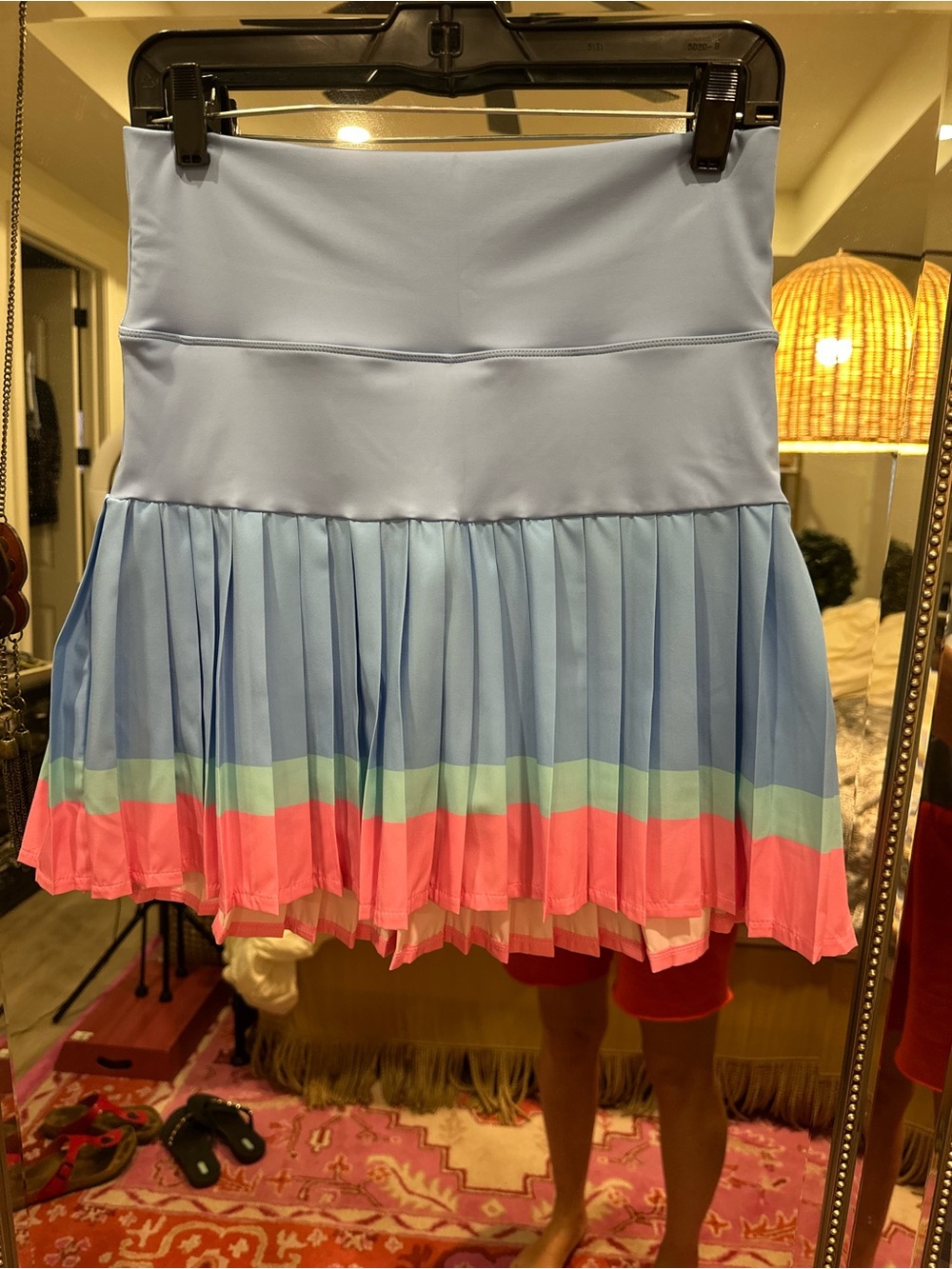 Light Blue Mini Skirt with Pink and Mint Colorblock Trim